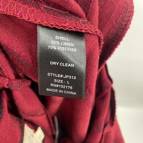 NWOT RESET Burgundy Black Stripe Linen Blend Paper Bag Wide Leg Pants - Picture 10 of 10